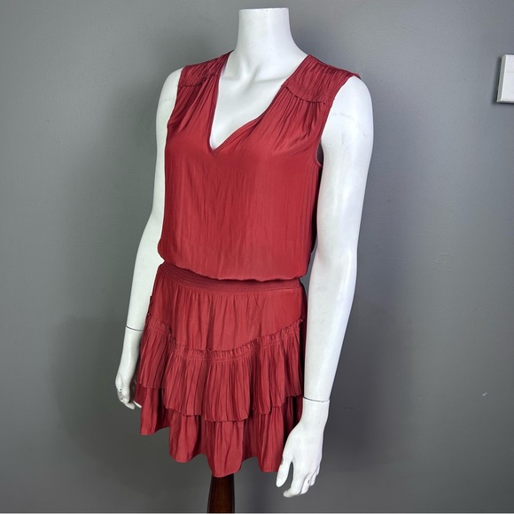 Ramy Brook dress XXS rust peplum Bernice smocked clay rust mini tennis blouson - Picture 3 of 11